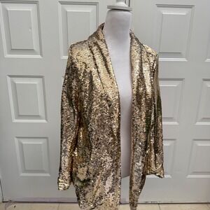 On Twelfth Gold Sequin Jacket L pockets Party Disco Holiday Night Out Y2K retro